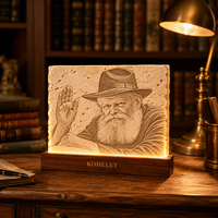 Plaque lumineuse LED personnalisée en grès sculpté avec base en bois, décoration de statue religieuse illuminée pour la maison et les cadeaux