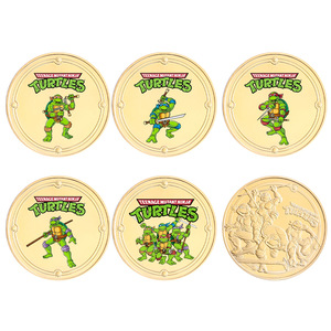 Vente en gros de 5 pièces de monnaie en or représentant des personnages de films américains et de pièces commémoratives en métal des Tortues <span class=keywords><strong>Ninja</strong></span>, parfaites pour la collection ou les cadeaux - Product Image 1