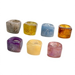 Anillos de Cóctel Cuadrados de Resina Marmoleada, Elegantes y Modernos, Diseño para Mujer, Joyería Geométrica de Moda - Product Image 1