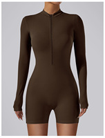 Combinaison de sport pour femme de haute qualité, col ouvert, fermeture éclair, manches longues, une pièce, ajustée, pour le fitness et le yoga, nouvelle collection sport