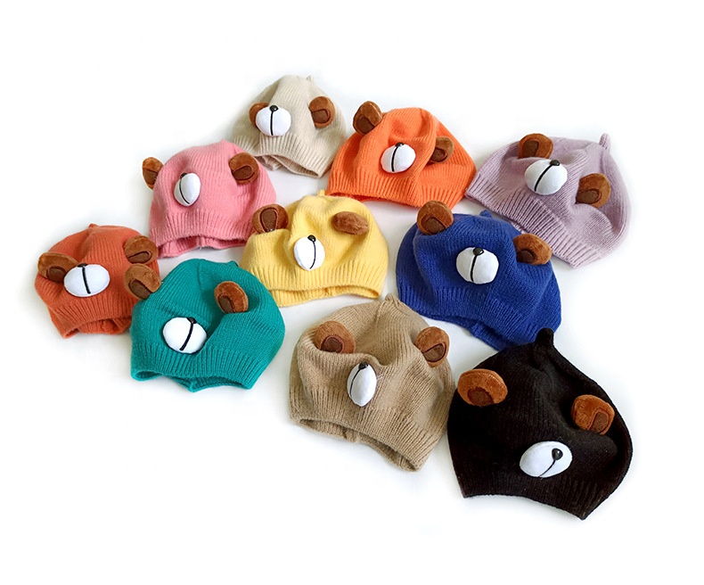 Милые Мультяшные Детские берета с аксессуар в виде медведя вязаные однотонные Детские береты