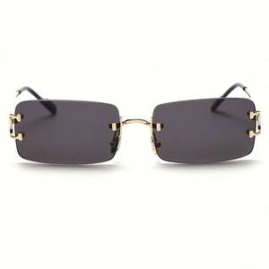 Gafas de Sol Retro Rojas con Logotipo Personalizado, Montura Rectangular sin Aro para Hombre, Gafas de Sol Cuadradas de Metal Dorado con Protección UV400 para Mujer - Product Image 3