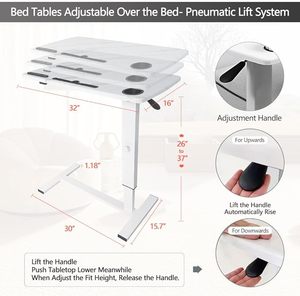 Trắng overbed bảng bệnh viện sử dụng nhà khí nén giường có thể điều chỉnh ẩn bánh xe cổng USB di động máy tính xách tay Khay điều trị Nguồn cung cấp - Product Image 2