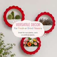 1 pièce Jardinière murale rustique en plastique PE pour intérieur, motif tournesol, bordure rouge, pot intérieur amovible, nettoyage facile, pour plantes succulentes circulaires