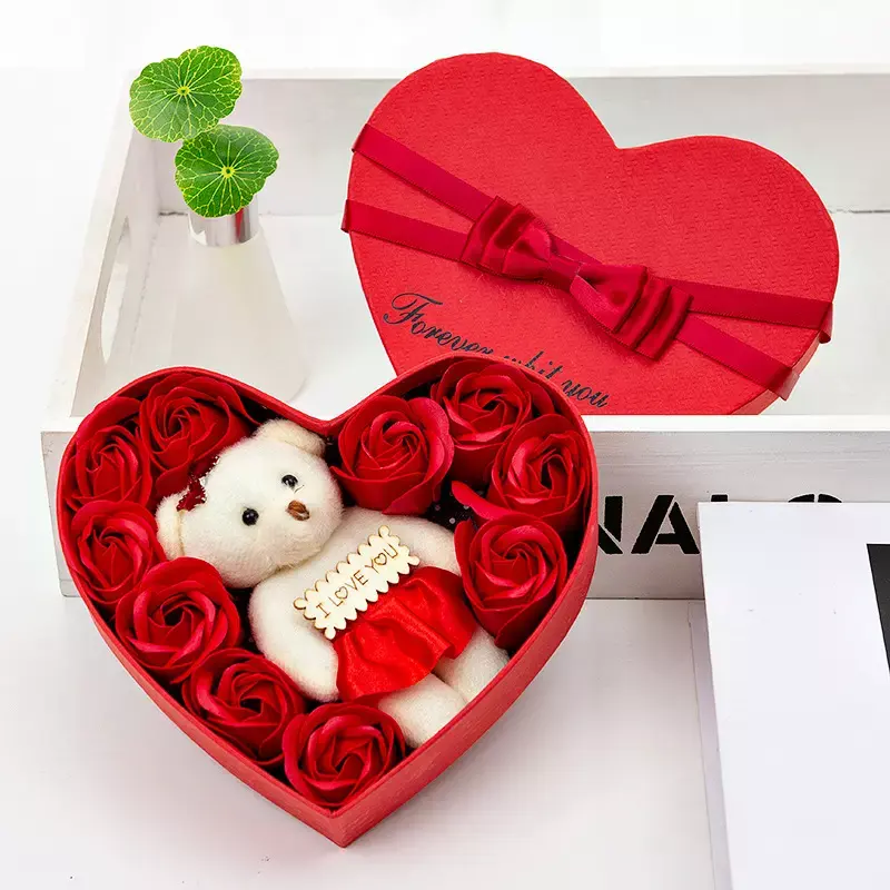 Soap Flower Heart Shaped Rose Gift Box Valentine's Day Mother's Day Gift Rose Flower Creative Birthday Gift Paper Ring Box