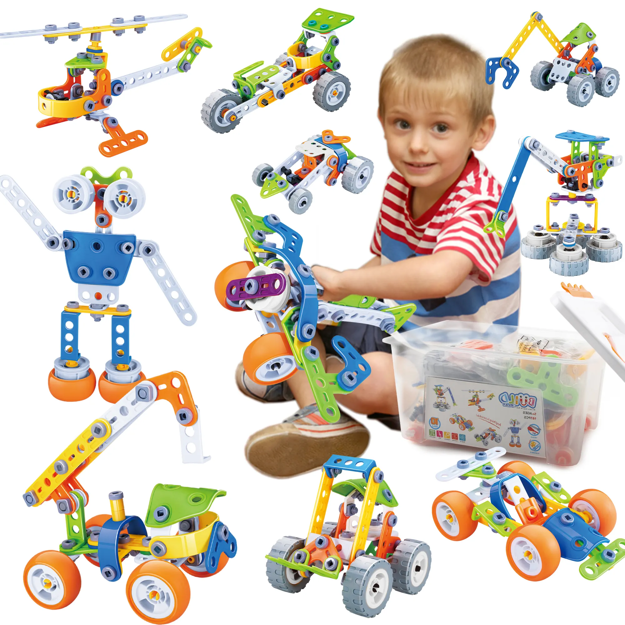 167Pcs Stem 10 In 1 Modellen Flexibele Gebouw Speelgoed Plastic Schroef Moer Aansluiten 3D Puzzel Zachte Blokken Spelen Speelgoed voor Kinderen
