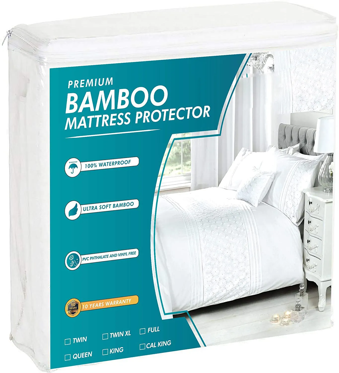 Konfor ve koruma için su geçirmez Ultra yumuşak nefes gürültüsüz yıkanabilir yatak şiltesi kapak beyaz bambu yatak koruyucu
