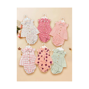 All'ingrosso abito corto da bambina di alta qualità 3 pezzi vestito estivo senza maniche collant body in cotone plissettato <span class=keywords><strong>per</strong></span> bambini - Product Image 1