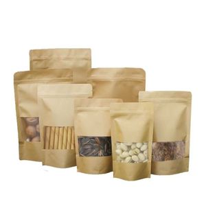 Niêm Phong để khóa hương vị chống ẩm và chống vết bẩn bền Logo tùy chỉnh màu nâu Túi giấy Kraft dây kéo với cửa sổ trong suốt - Product Image 6