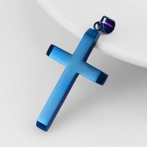 Collier avec pendentif croix en acier inoxydable 316L, couleur argent/or/bleu, chaîne accessoire pour femmes et hommes, bijoux Punk Hip Hop, cadeau - Product Image 5