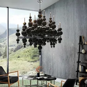 Dekorasi gantung besar Interior Modern, dekorasi gantung Murano kaca gelembung hitam untuk kamar tidur Villa