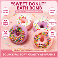 Bombes de bain en forme de donut parfumées à la crème de lavande et de rose, 100g 130g, Lxpure OEM ODM, pour la famille, écologiques, biologiques, GMP, étiquette personnalisée