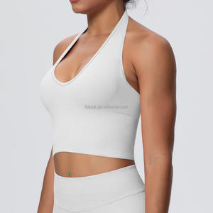 Soutien-gorge de sport pour femme respirant, léger, de haute qualité, ODM OEM, col montant, dos nu, fitness, yoga, motif uni - Product Image 3