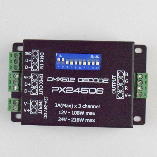 Wholesale PX24506 DMX512 Decoder Driver 9A DMX 512 Amplifier 12V 24V Led DMX512 Controller for 5050/3528 RGB LED Strip Lights
