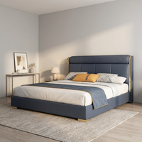 Cadre de lit en bois massif au design moderne avec tête de lit rembourrée en cuir véritable de qualité supérieure, sensation élastique Q-elastic, et table de chevet