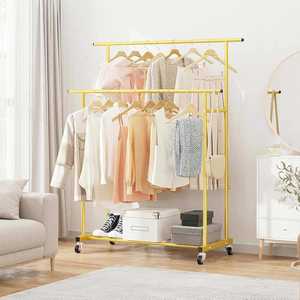 Porte-vêtements métallique double tringle grande capacité sur roulettes pour manteaux et chaussures - Design moderne pour chambre, salon, balcon - Product Image 4