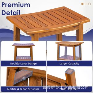 Tabouret de douche en teck avec étagère de rangement double couche pour salle de bain et hôtel - Product Image 4
