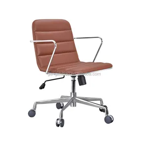 เก้าอี้เน้นเสียงหนัง PU สีน้ำตาลเทาสไตล์นอร์ดิกแบบทันสมัยเก้าอี้หมุนขนาดเล็กผ่อนคลายในร้านกาแฟสำนักงาน