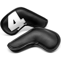 Blanc Nombre de Tête De Fer de Golf Couvre Fer Headovers Cales Couvre avec Long Cou et Noir PU 4-9 ASPX 10 pièces
