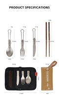 Ensemble de couverts de camping portables en titane pur, couteau, fourchette, cuillère, baguettes, ustensiles de pique-nique en plein air avec pochette de transport