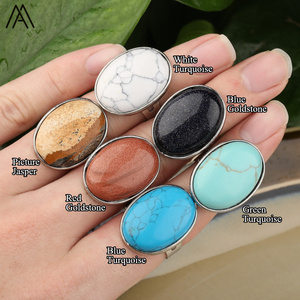 Big Oval Shape Gemstone Cabochon Beads Silver <strong>Ring</strong> for Men'<strong>s</strong> Jewelry <strong>Father</strong> Gift - Product Image 5
