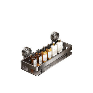 Étagère de salle de bain rectangulaire à fixation par ventouse Litens, double couche, rangement durable pour toilettes et lavabo, fixation murale - Product Image 4