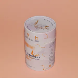 Caja de té vacía de cartón con forma redonda, tubos de papel de grado alimenticio de diseño personalizado, embalaje blanco y negro