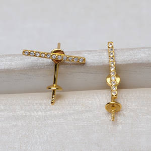 Boucles d'oreilles en argent S925 faites à la main avec 3 pampilles, version coréenne, support creux pour perles de 7-12 mm, accessoire de bricolage pour bijoux féminins - Product Image 3