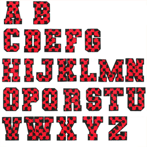 Parches de letras de PVC ecológico con lentejuelas bordadas en cuadros rojos de 6 cm de altura, marca <span class=keywords><strong>YM</strong></span>, para sombrero - Product Image 3