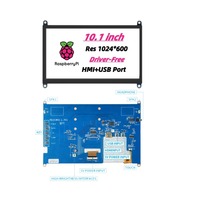 Moniteur LCD industriel à écran tactile 10,1 pouces en promotion, carte pilote en option pour Raspberry Pi, résolution 1024x600, HD-MI/USB