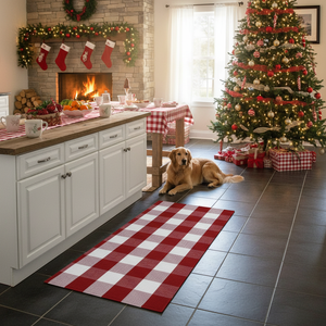 Alfombra de Navidad a cuadros para interiores y exteriores, 2 x 4, roja y blanca, felpudo a cuadros para la colección Hello/Welcome Machi - Product Image 3