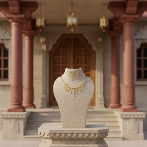 Ensemble de collier en or 22 carats avec pendentifs et boucles d'oreilles assorties pour femmes, bijoux de mariée traditionnels - Product Image 1