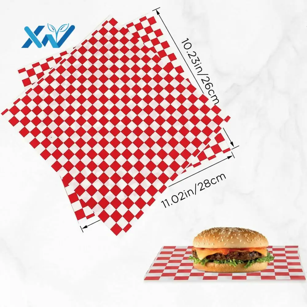 Deli papel encerado logotipo personalizado papel a prueba de grasa sándwich envoltura de alimentos restaurante impreso papel de hamburguesa