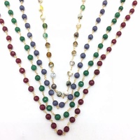 Chaîne de chapelet en pierres précieuses, perles de jade teintées facettées de 6 mm, chaîne en fil de cuivre
