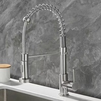 Robinet de cuisine monotrou en acier inoxydable 304, eau chaude/froide, modèle télescopique extractible et relevable, direct usine - Réf. 33