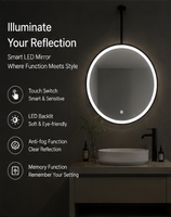 Miroir LED intelligent rond mural, miroir de salle de bain anti-buée avec capteur tactile, température de couleur réglable en 3 niveaux, affichage de l'heure, IP44 CE