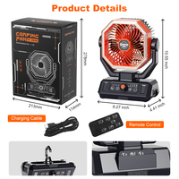 Ventilateur de camping extérieur rechargeable OEM/ODM avec moteur sans balais, 16000 mAh, USB 5V, télécommande, lanterne LED et fonction de batterie externe