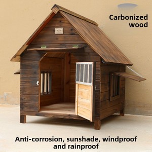 כפתור סגירה מעץ מלא ידידותי לסביבה ארבע עונות/חיצוני חתול קן כלבים קן בית כלב נוסף שטח גדול הגנה מפני גשם - Product Image 3