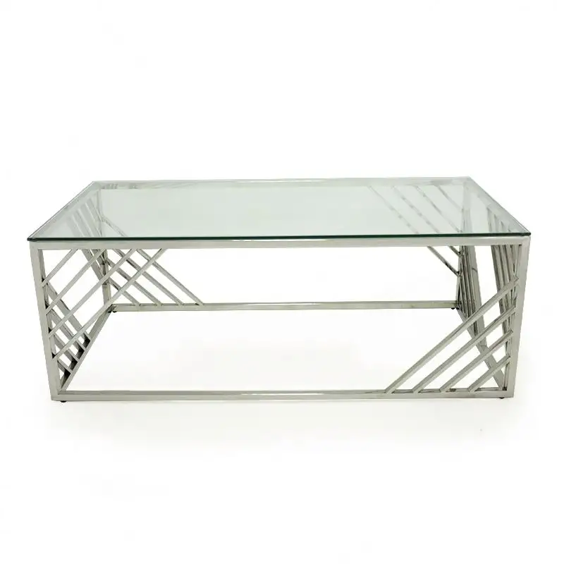 Juego de diseño moderno templado Marco de té metal vidrio anidamiento único hexágono estilo italiano oro, en stock mesa de centro/