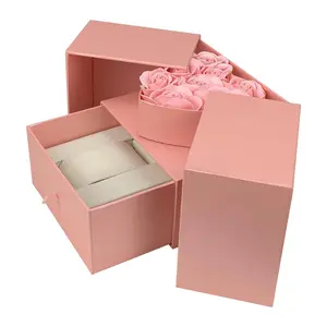 Boîte d'emballage de cadeau de vacances personnalisée, nouveau design à la mode, paire de porte ouverte rose pull type boîte de montre mate, vente en gros