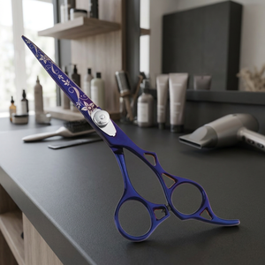 Ciseaux de coiffure professionnels en acier inoxydable à pointe affûtée pour droitiers, manche long, ciseaux à cheveux bleus - Product Image 3