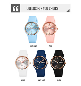 SKMEI 2057 Esfera redonda con <span class=keywords><strong>semana</strong></span> y fecha Correa de gel de sílice para dama Mujer Pareja Reloj de cuarzo para exámenes 3 Atm Impermeable - Product Image 2