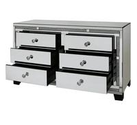 Console de rangement scintillante effet diamant broyé avec 6 tiroirs et miroir
