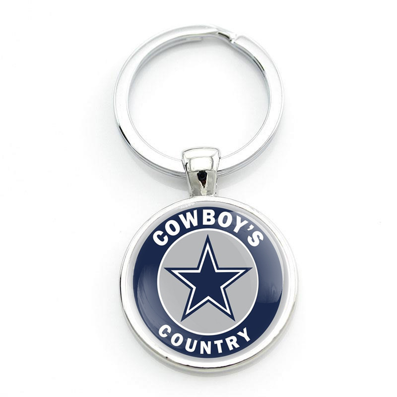 Vente en gros Design personnalisé Us Football Teams Logo Porte-clés Temps Pierre Verre Pendentif Cowboys Bills 32 Nfl Porte-clés