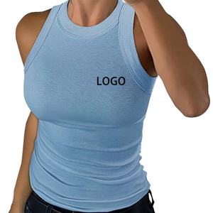 Camisetas sin mangas personalizadas OEM para mujer, blusas básicas de verano, camisetas ajustadas de punto acanalado con espalda cruzada - Product Image 3