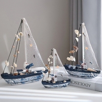 Accessoires de maison méditerranéens Bateaux à voile en coquillages bleus et blancs Artisanat de style ancien