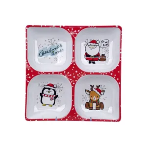 Melamine Merry Christmas Santa Claus Deer Divided Plastic Plate