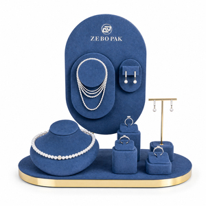 Zebopak Navy Blue Velvet Jewelry Store Counter Display Set with Custom Logo <b>Necklace</b> Bust <b>Ring</b> Earring T Bar Supplier - Product Image 2