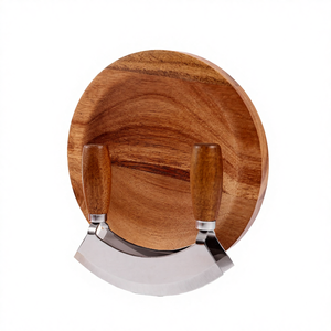 Hacheur à salade avec planche à découper ronde en bois d'acacia et base en acier inoxydable, compatible lave-vaisselle, épaisseur 1,8 cm - Product Image 4