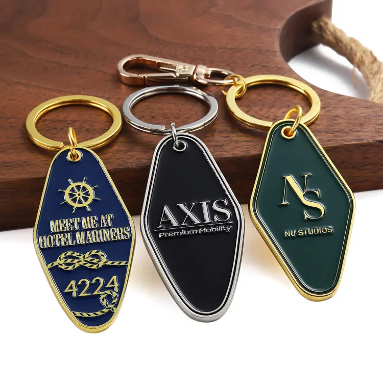 Custom Logo Keychain Key Chain Metal Zinc Alloy Souvenir Gifts Gold Silver Motel Hotel Key Ring Key Holder with Hook